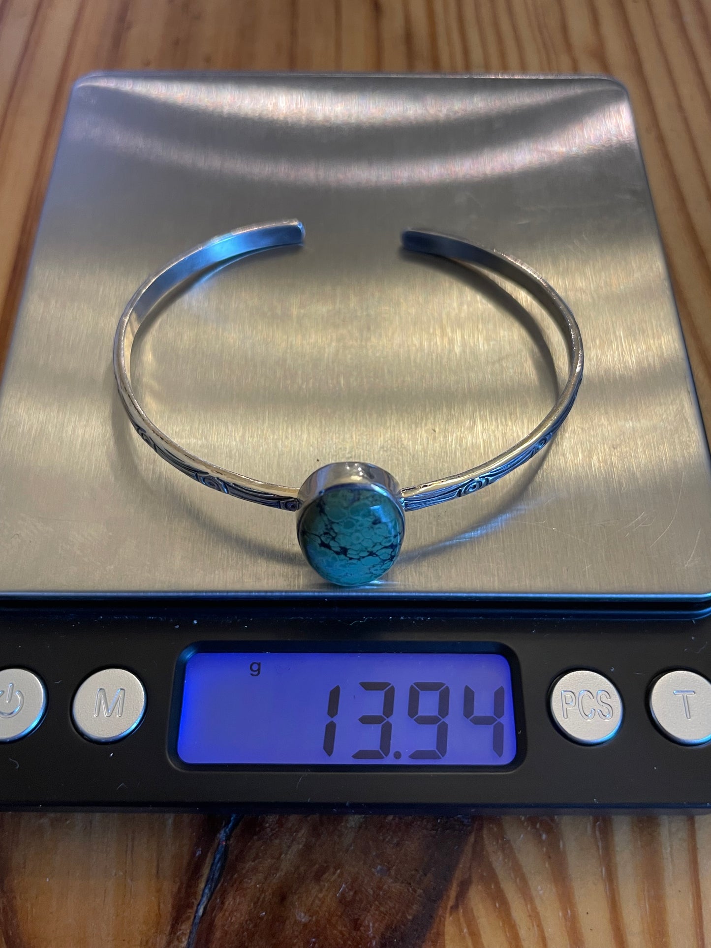 Green Turquoise Oval Cuff Bracelet | Sterling Silver 925 | B517