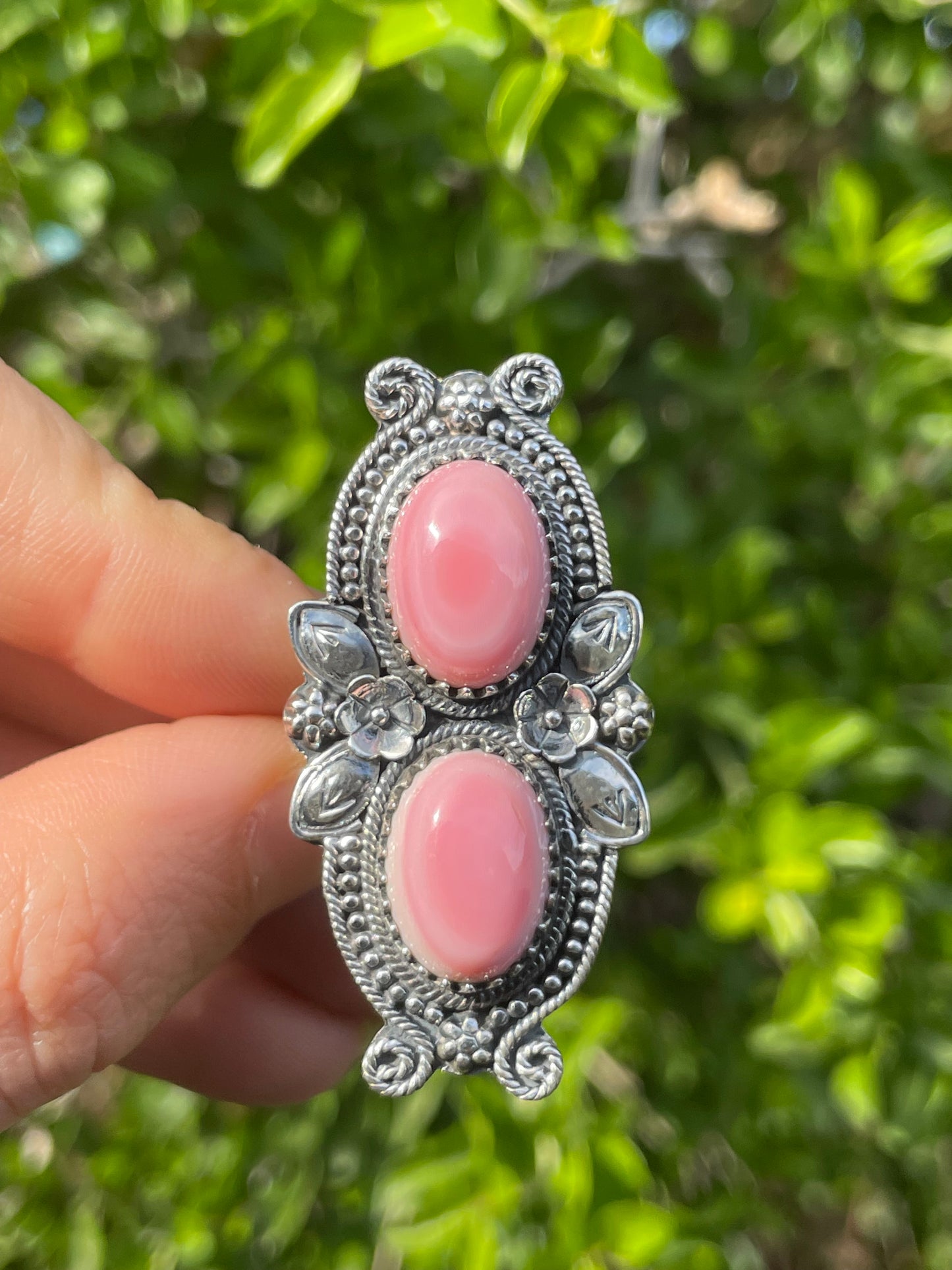 Pink Conch Floral Ring Size 7 | 925 Sterling Silver B583
