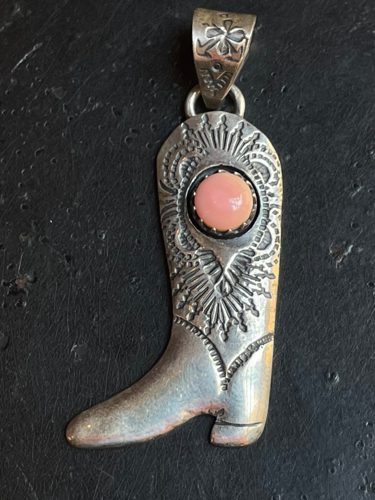 Pink Conch Cowboy Boot Pendant | Sterling Silver G453