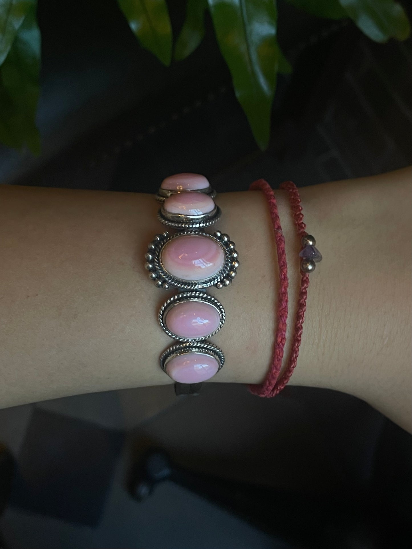 Pink Conch Multi-Stone Cuff Bracelet | 925 Sterling Silver C899