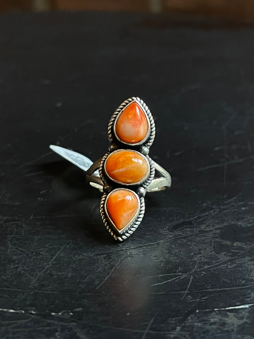 Spiny Oyster Three Stone Ring | Sterling Silver | Size 7 | A255