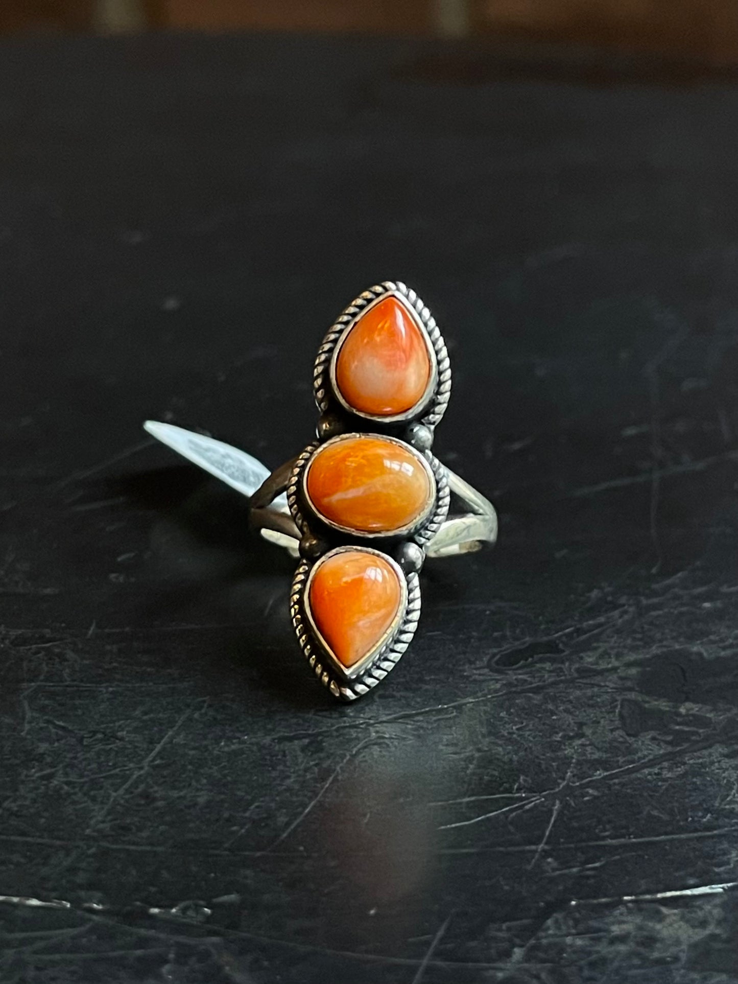 Spiny Oyster Three Stone Ring | Sterling Silver | Size 7 | A255