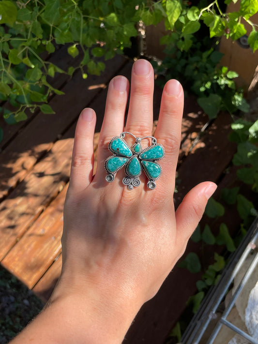 Chrysocolla Butterfly Ring | 925 Sterling Silver | Size 7 Y79