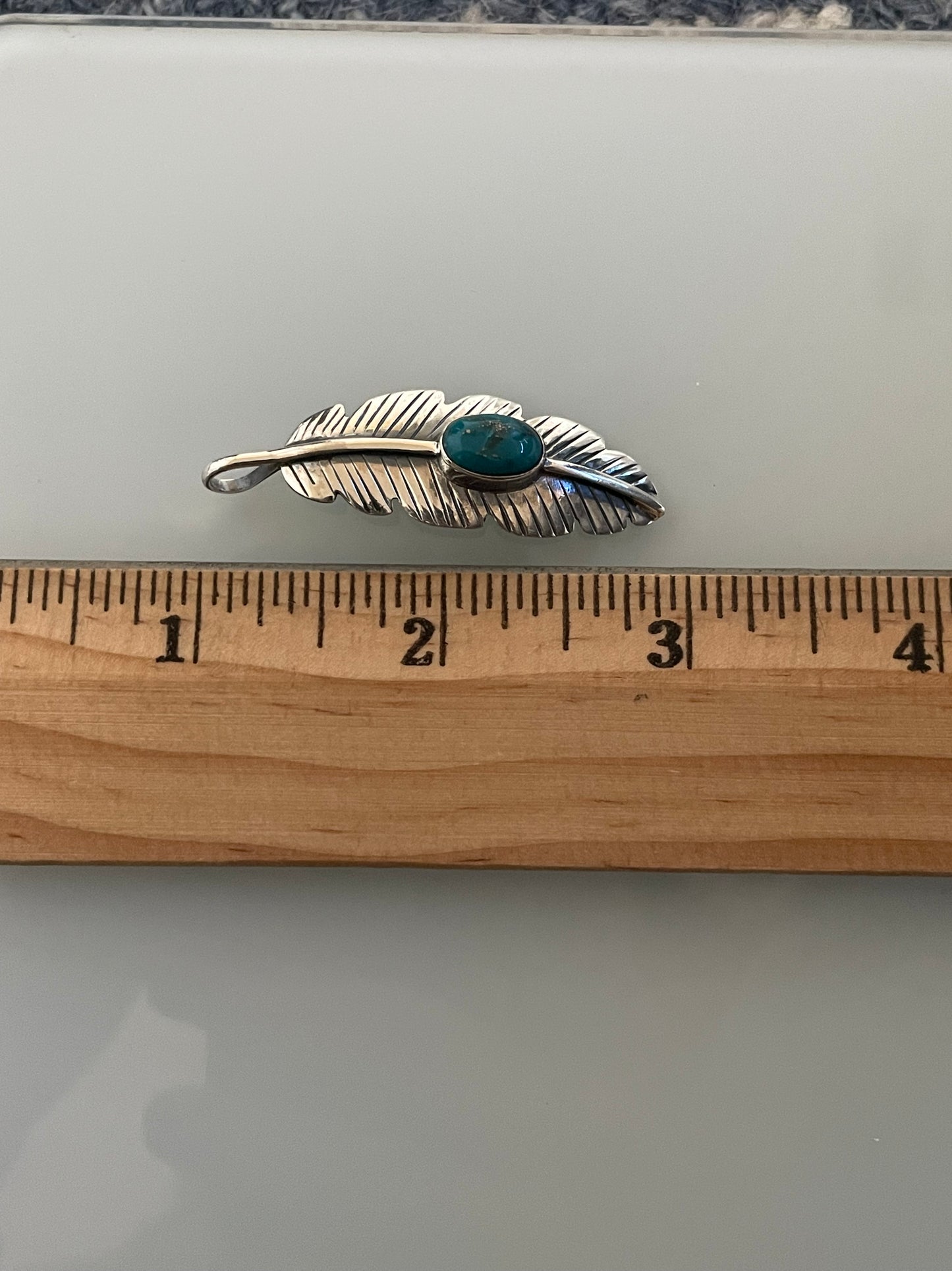 Turquoise Feather Pendant | 925 Sterling Silver C911