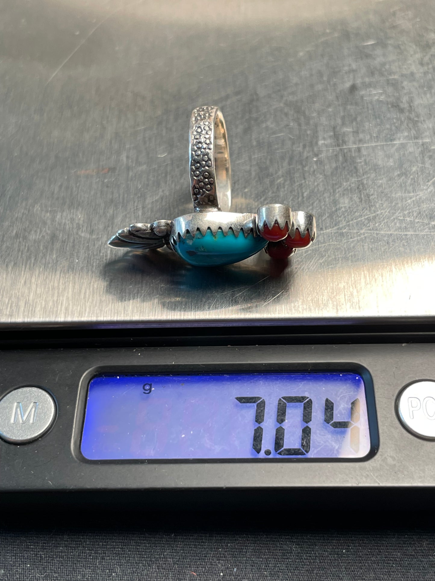 Kingman Turquoise & Coral Ring Size 7 | 925 Sterling Silver D179