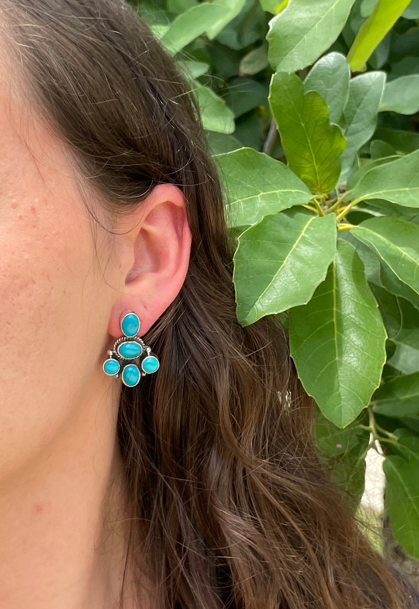 Kingman Turquoise Cluster Stud Earrings | 925 Sterling Silver D188