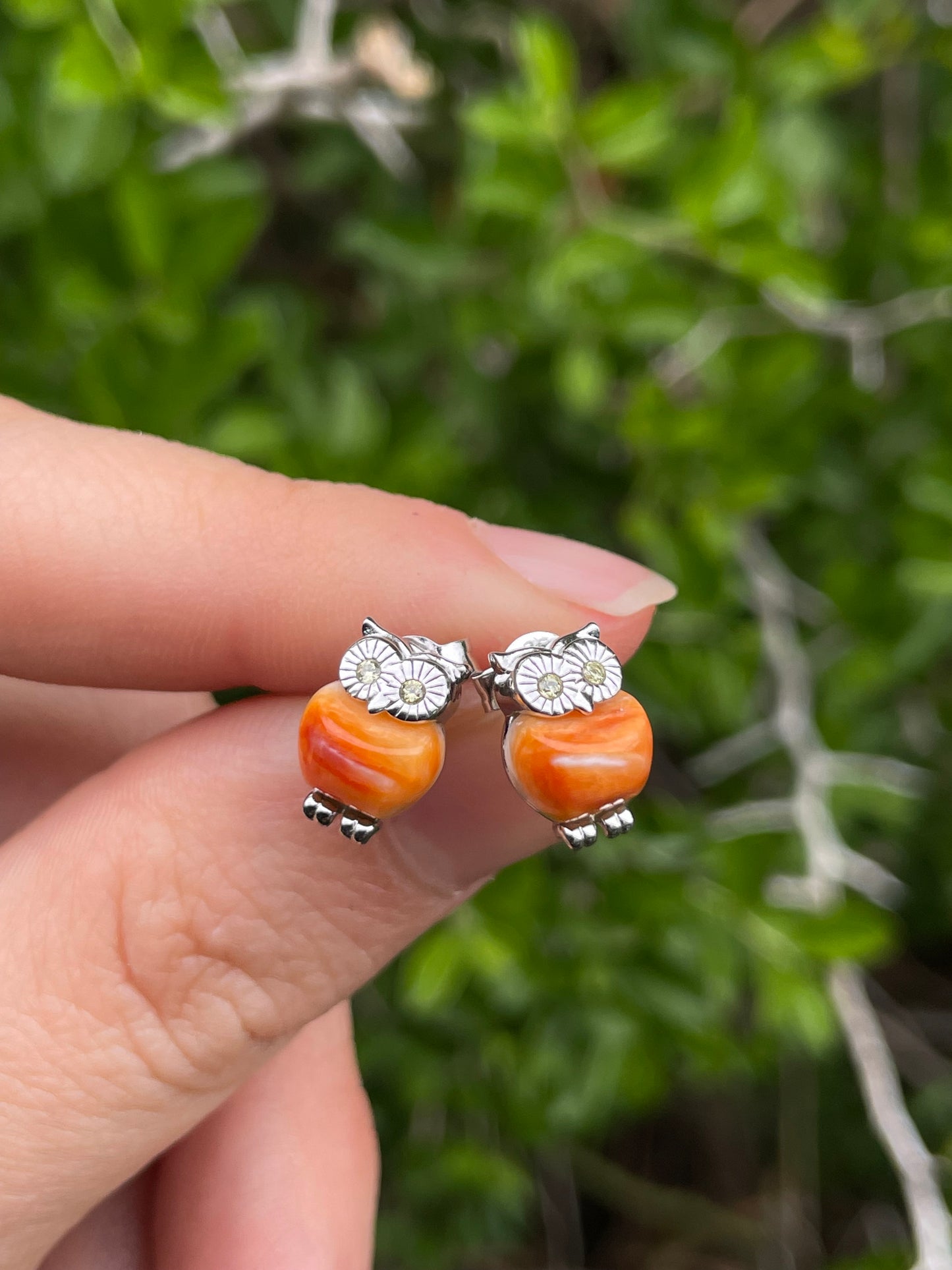 Spiny Oyster Owl Stud Earrings | 925 Sterling Silver B610