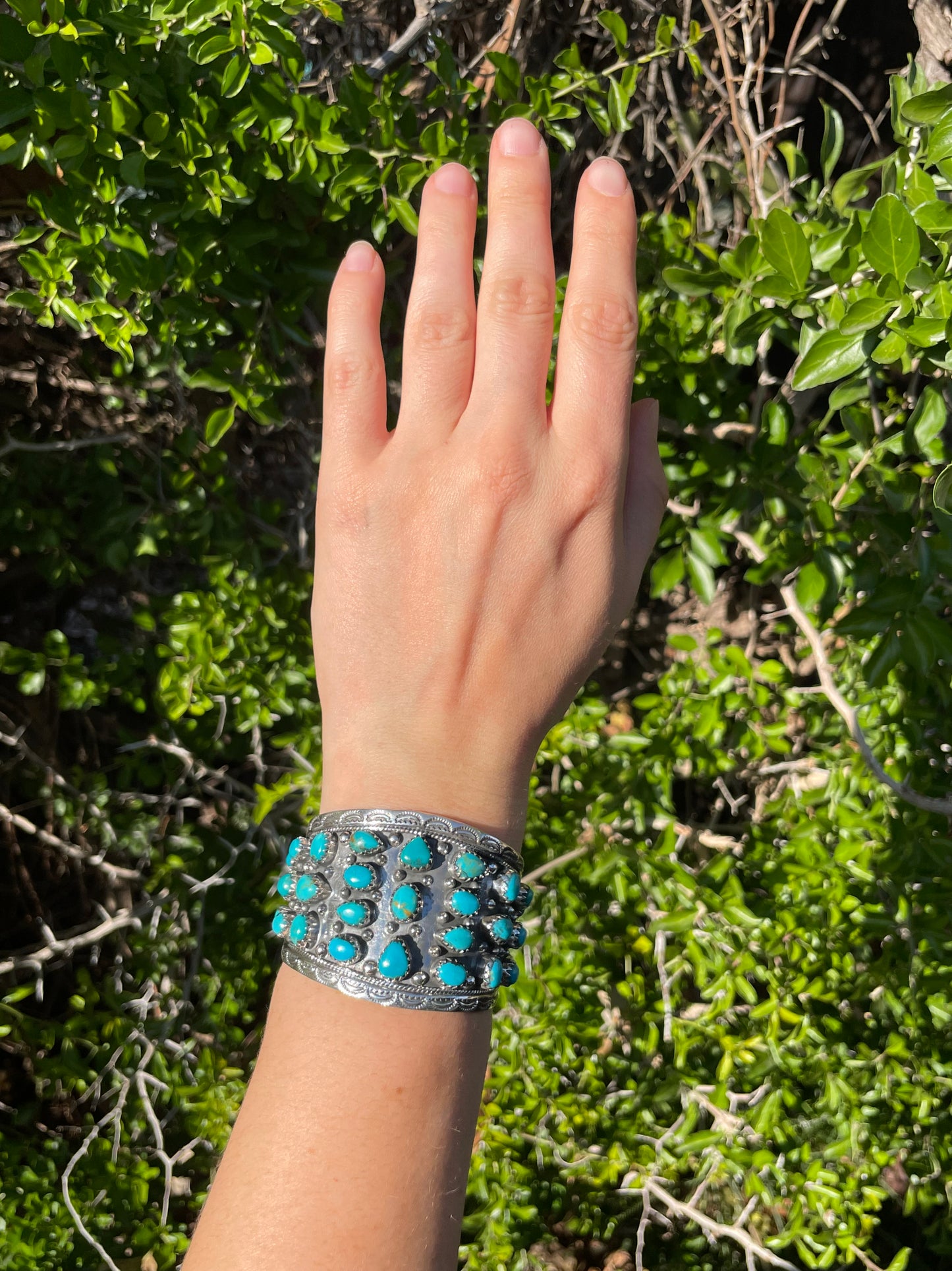 Turquoise Cluster Cuff Bracelet | Sterling Silver 925 B723