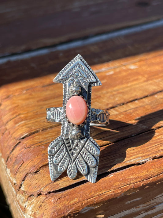 Pink Conch Arrow Ring Size 7.25 | 925 Sterling Silver B945