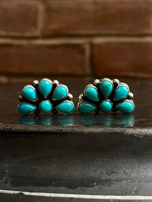 Kingman Turquoise Cluster Stud Earrings | Sterling Silver E659