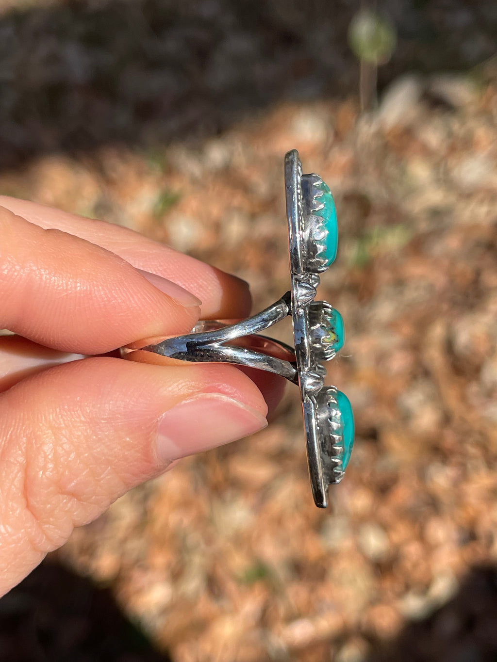 Kingman Turquoise Triple Stone Ring Size 9.75 | 925 Sterling Silver Southwest B993