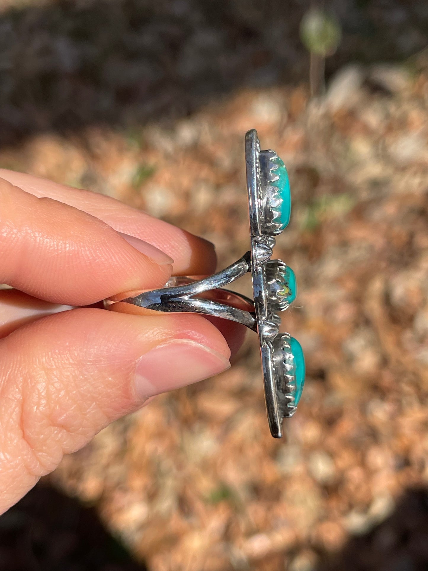 Kingman Turquoise Triple Stone Ring Size 9.75 | 925 Sterling Silver Southwest B993