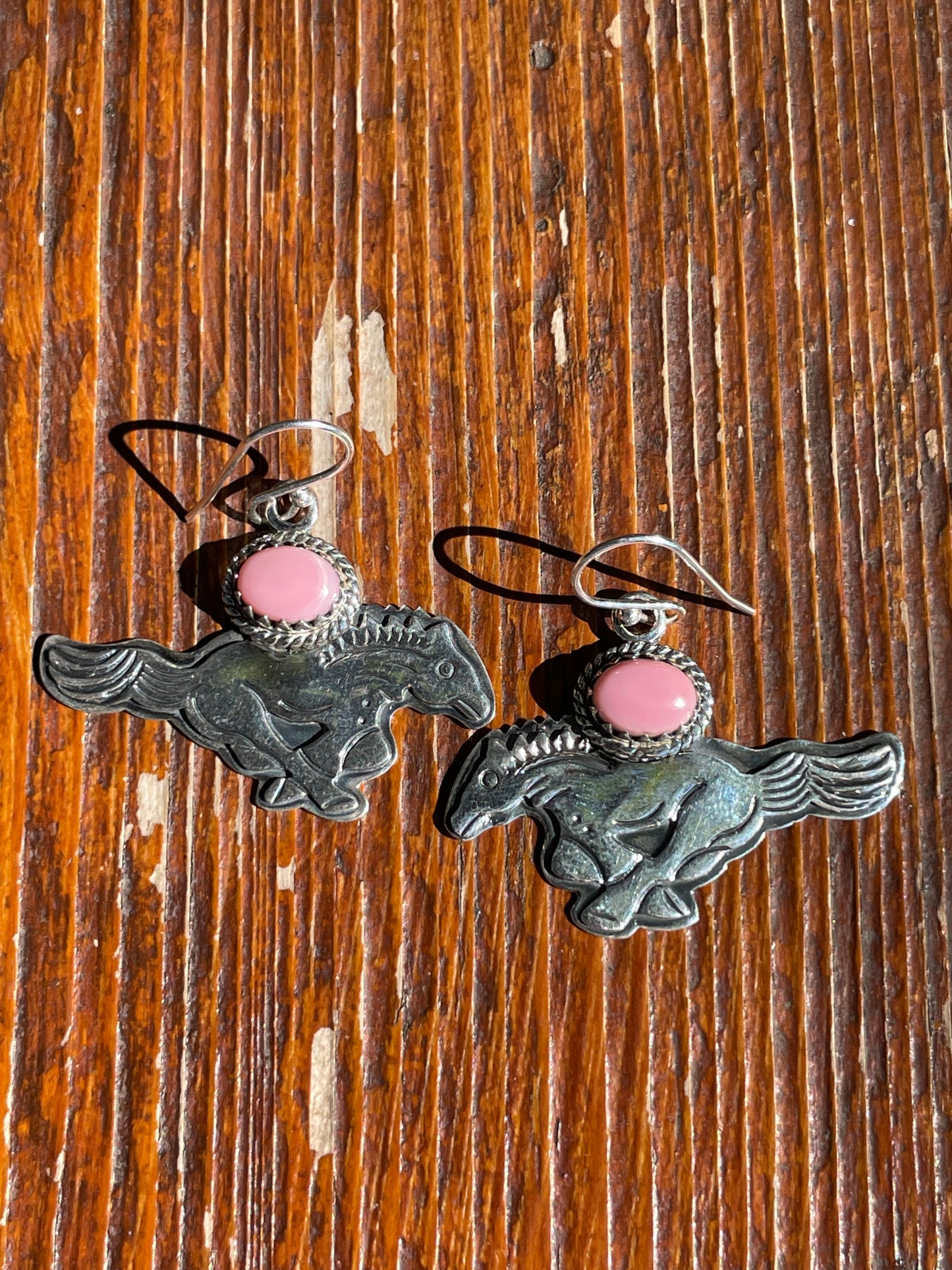 Pink Conch Horse Dangle Earrings | Sterling Silver 925 B415