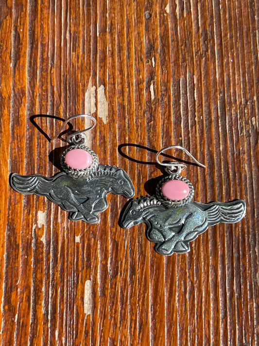 Pink Conch Horse Dangle Earrings | Sterling Silver 925 B415