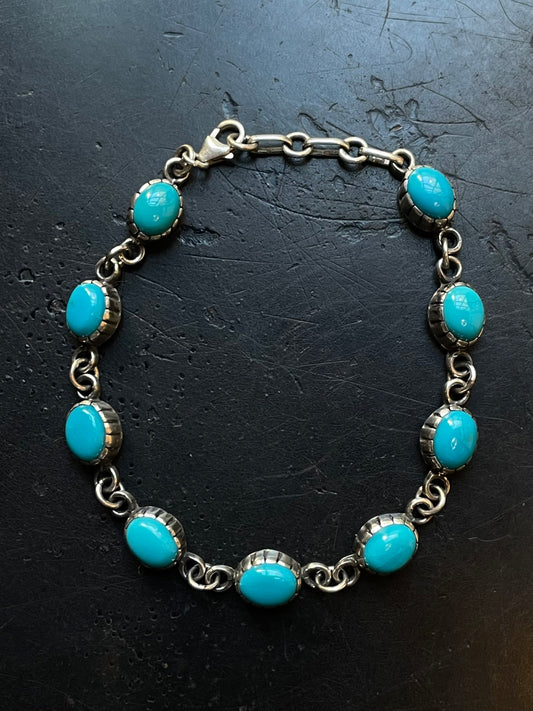 Kingman Turquoise Link Bracelet | Sterling Silver E838