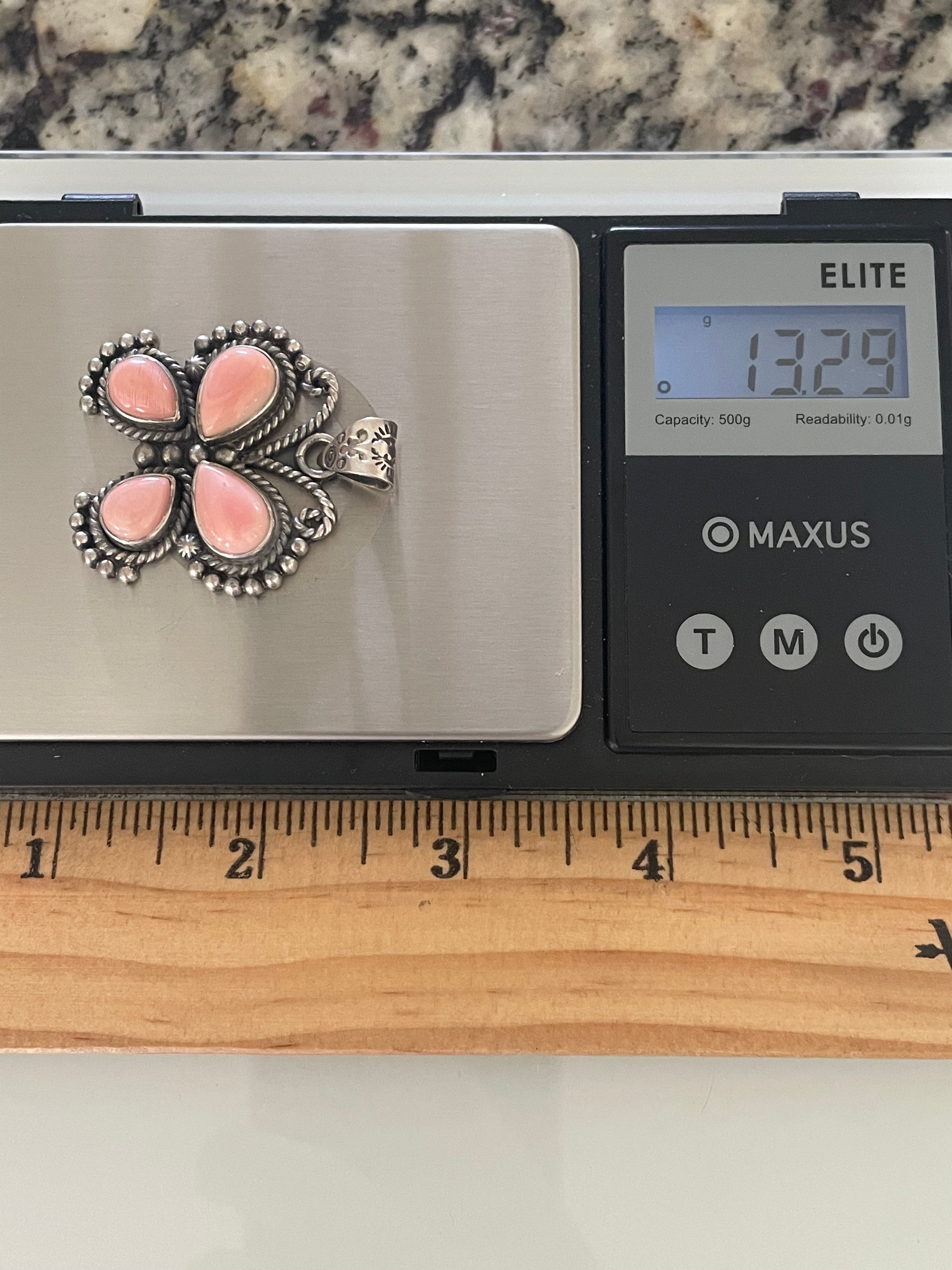 Pink Conch Butterfly Pendant | Sterling Silver G444