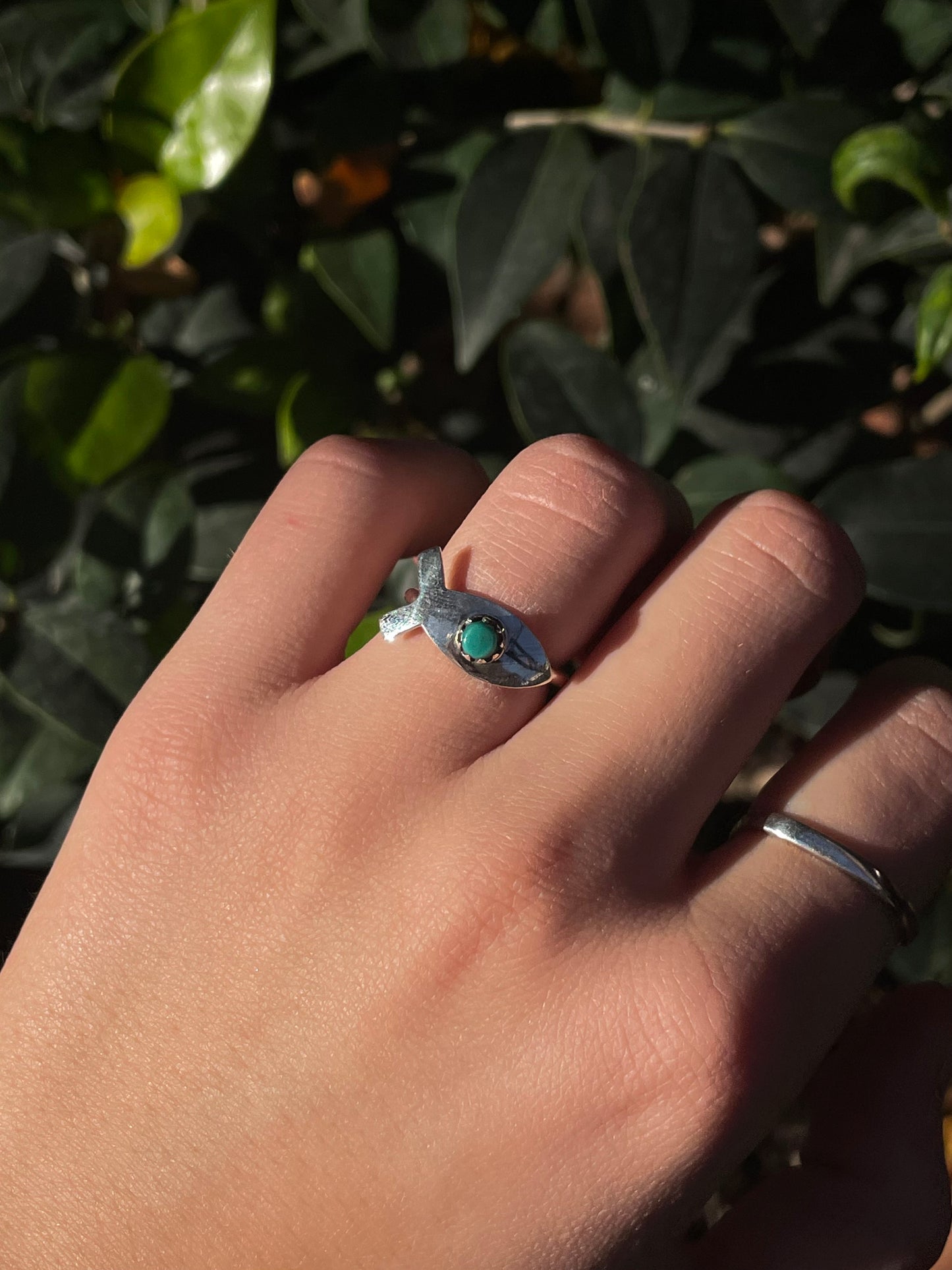 Kingman Turquoise Fish Ring | Sterling Silver 925 | Size 6 C813