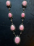 Pink Conch Lariat Necklace | Teardrop Station Drop | 925 Silver E565