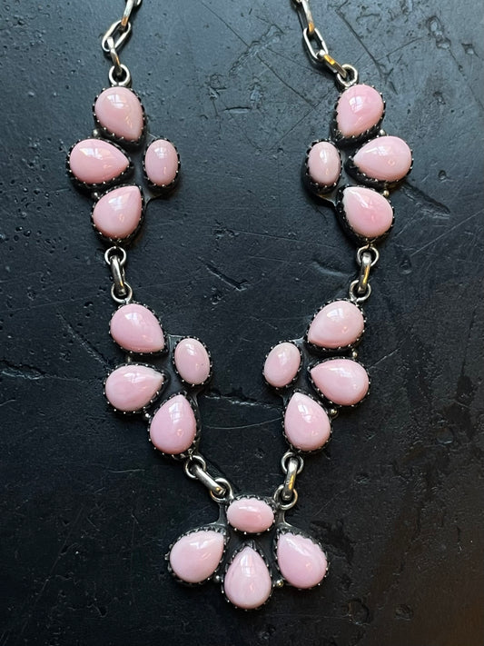 Pink Conch Necklace | Floral Cluster Link | 925 Silver E564