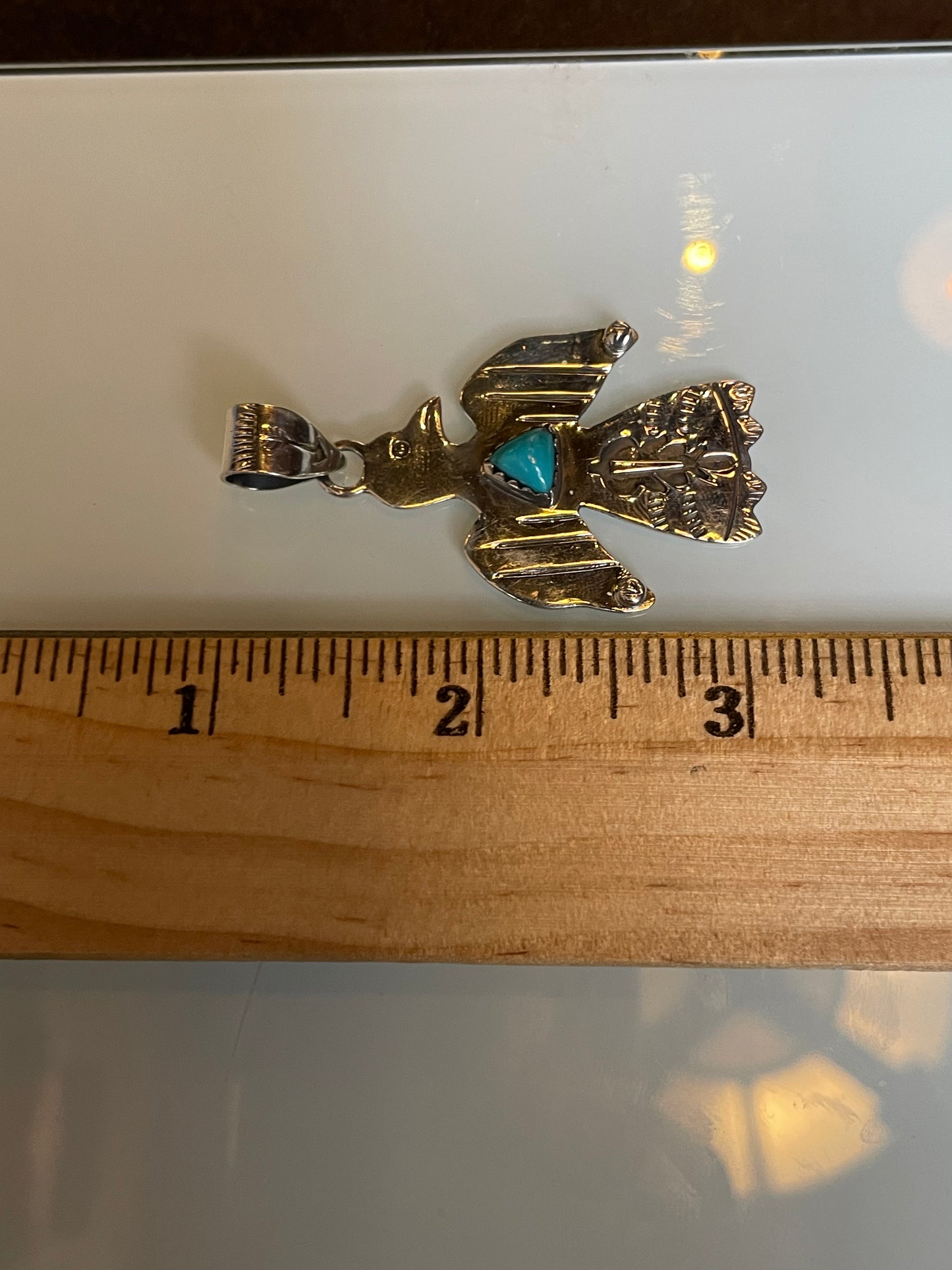 Kingman Turquoise Thunderbird Pendant | 925 Silver C533