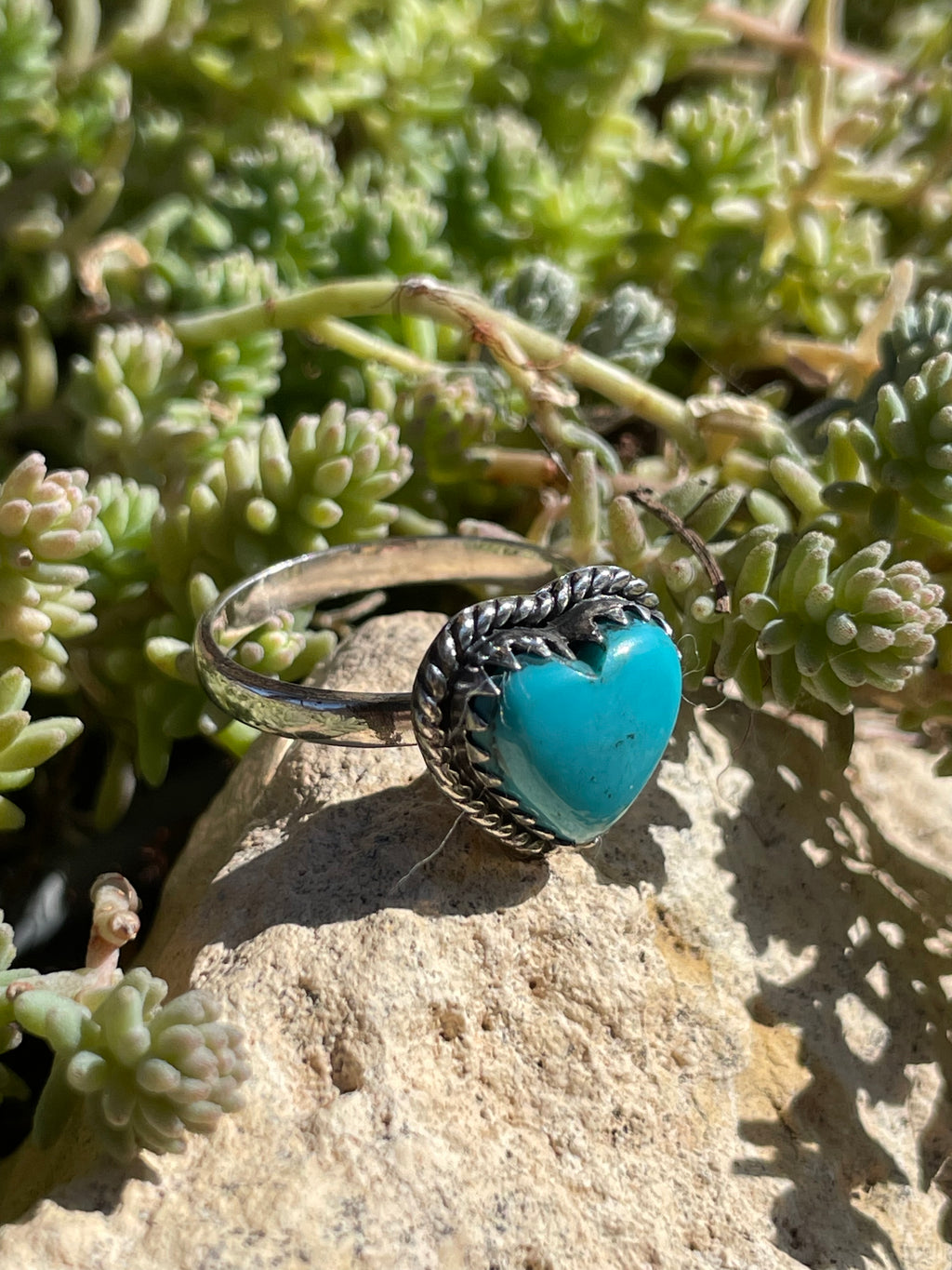 Kingman Turquoise Heart Ring Size 8 | 925 Sterling Silver Southwest B986