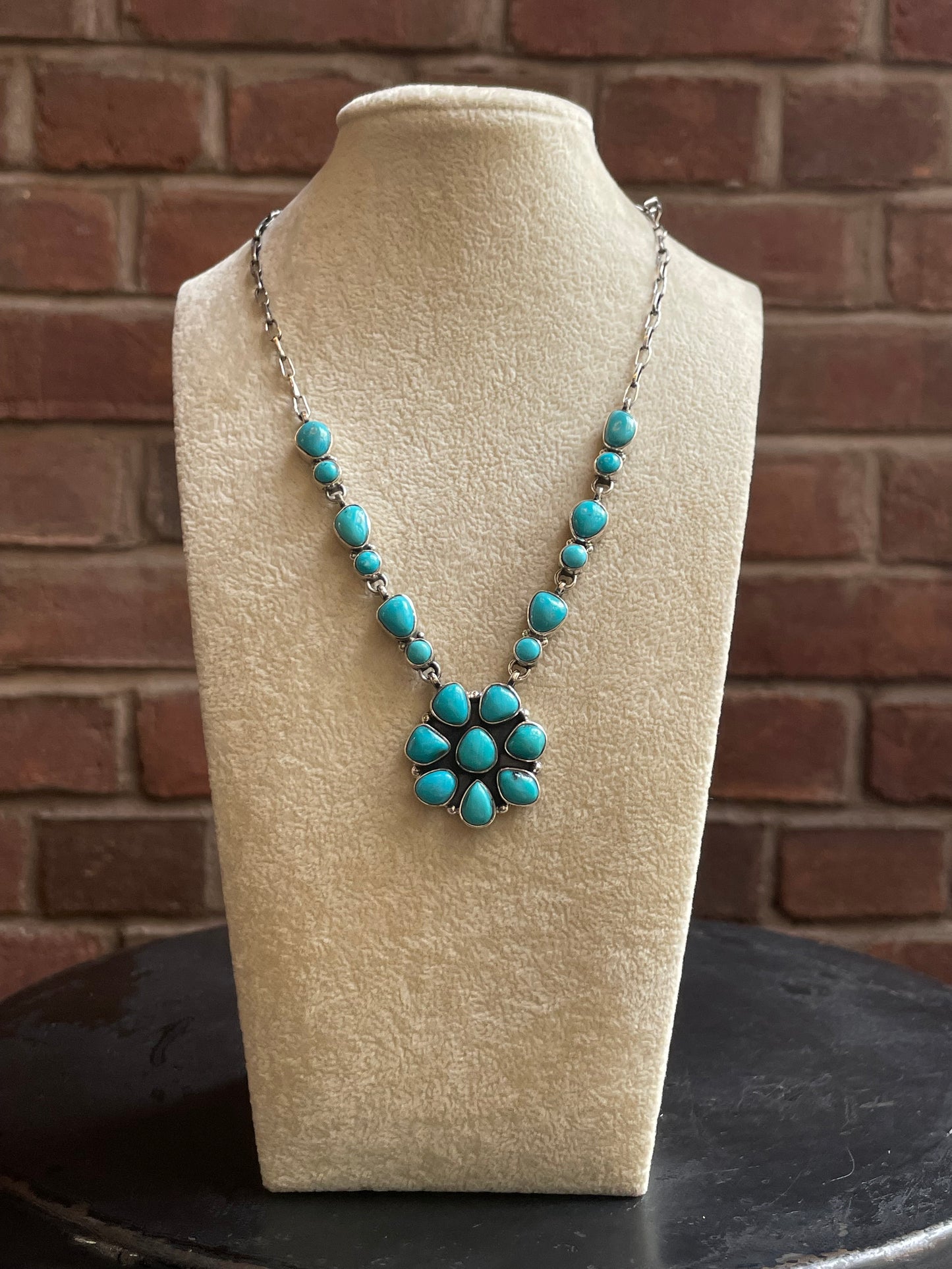 Kingman Turquoise Flower Necklace | 925 Sterling Silver E610