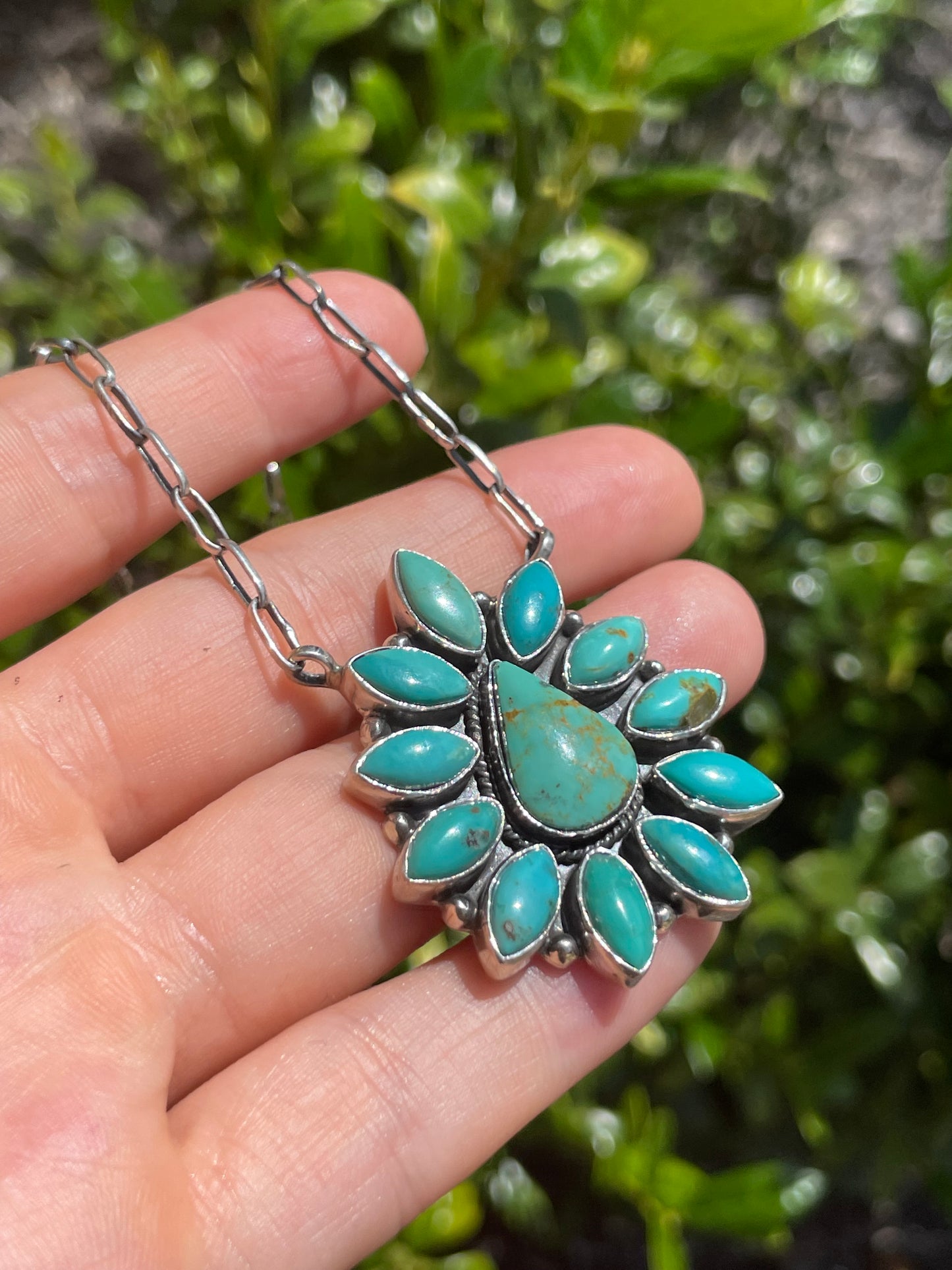 Turquoise Cluster Necklace | 925 Sterling Silver D164