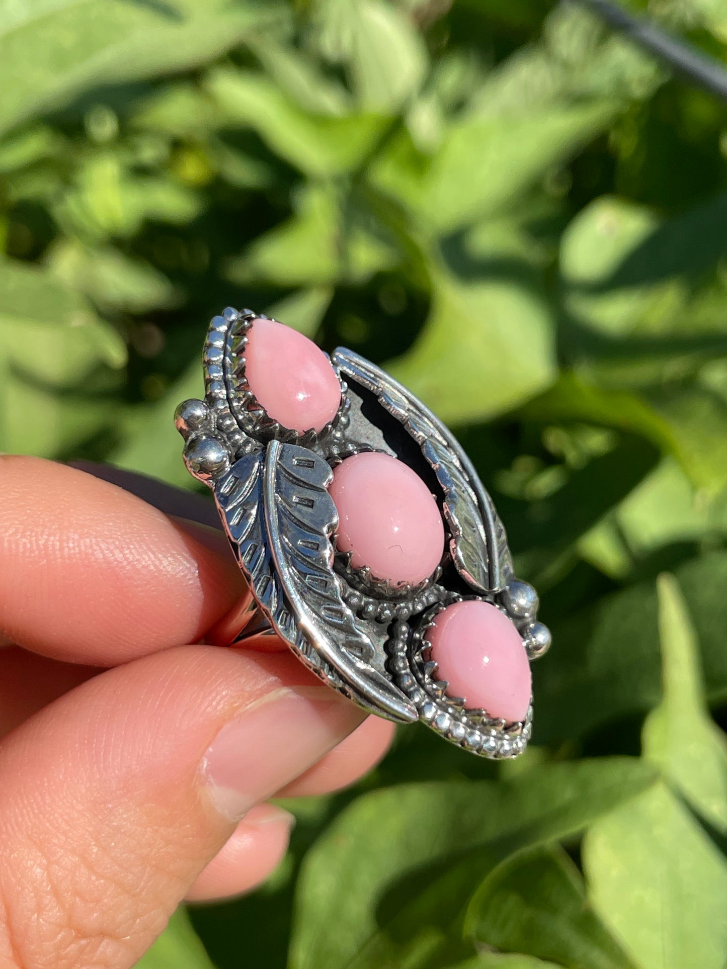 Pink Conch Leaf Design Ring | 925 Sterling Silver | Size 7 B332