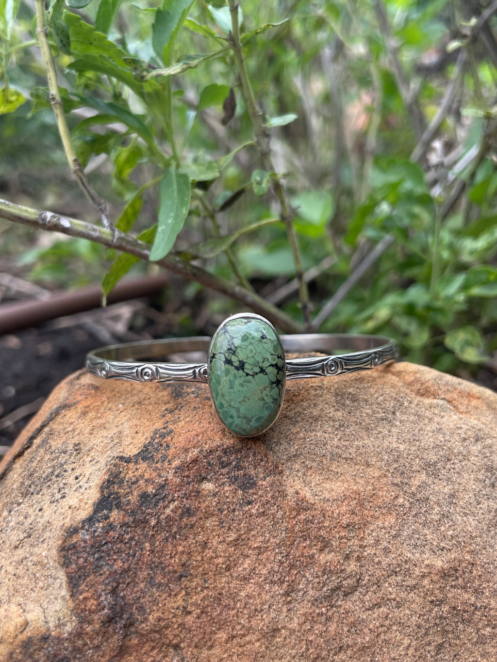 Green Turquoise Oval Cuff Bracelet | Sterling Silver 925 | B517