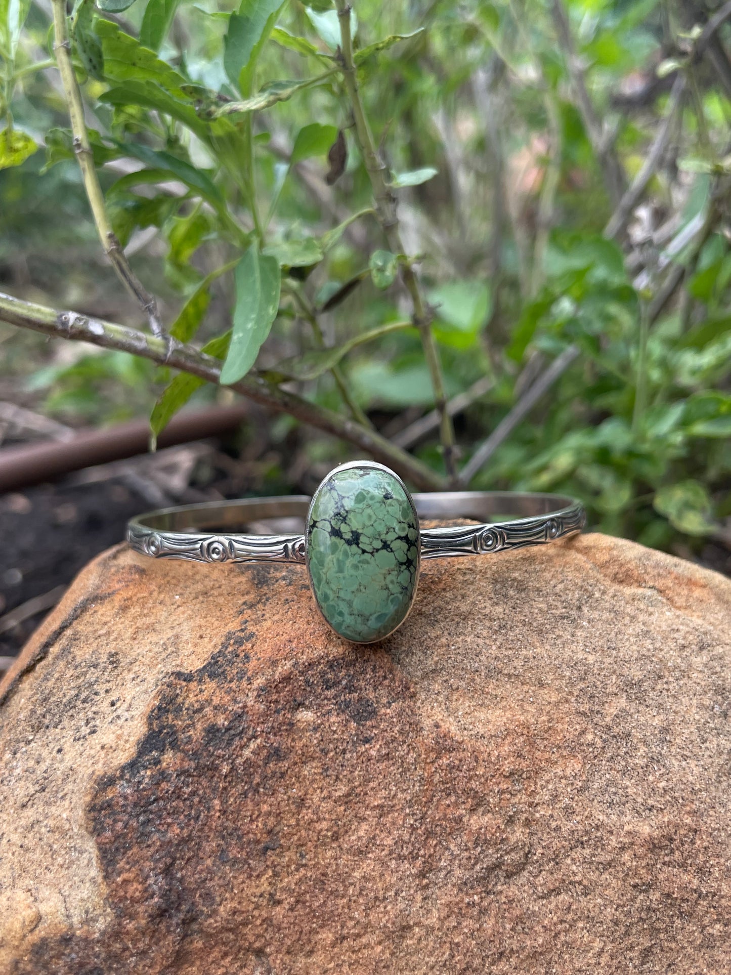 Green Turquoise Oval Cuff Bracelet | Sterling Silver 925 | B517