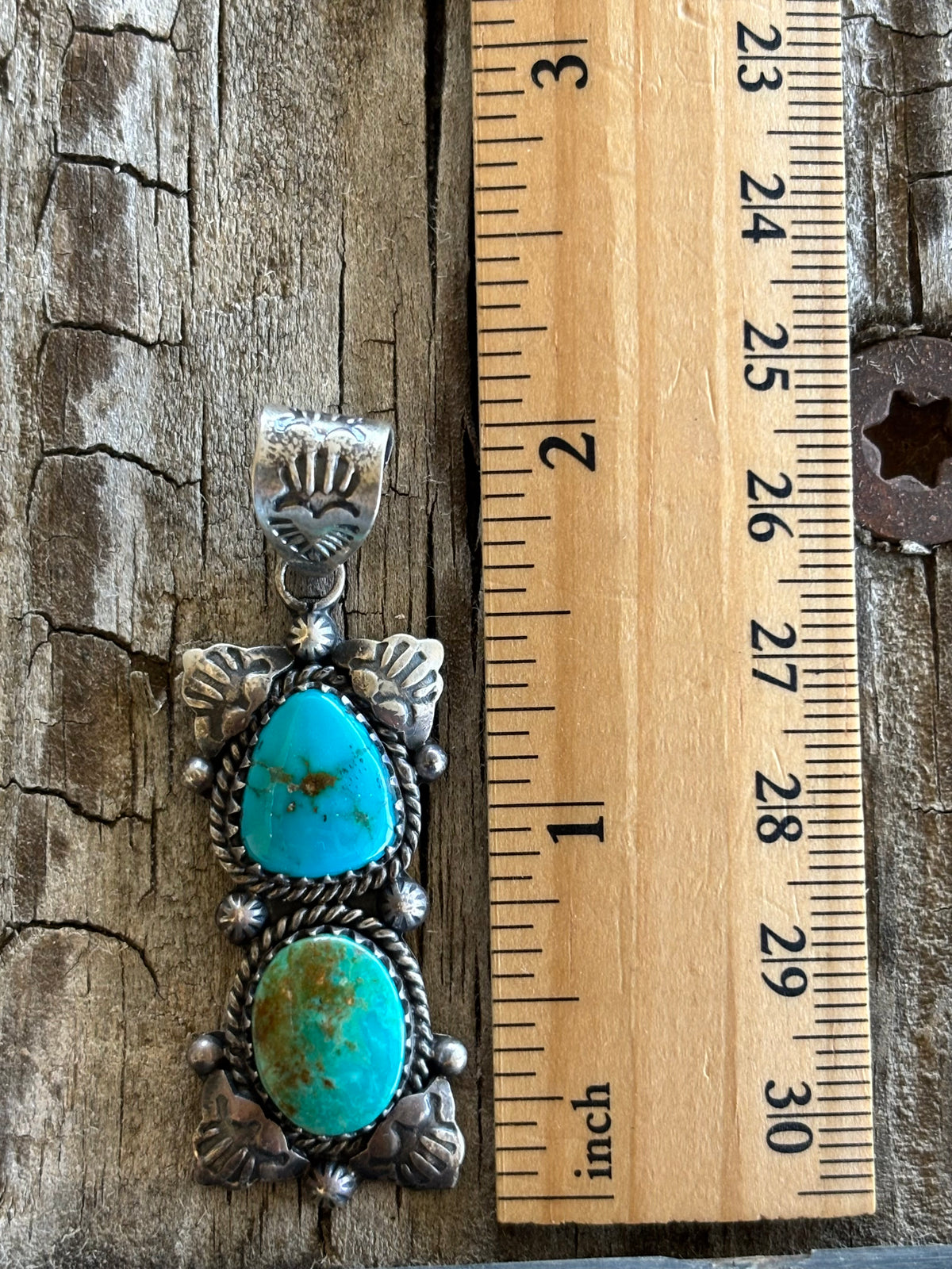 Turquoise Double Stone Pendant | 925 Sterling Silver Z13