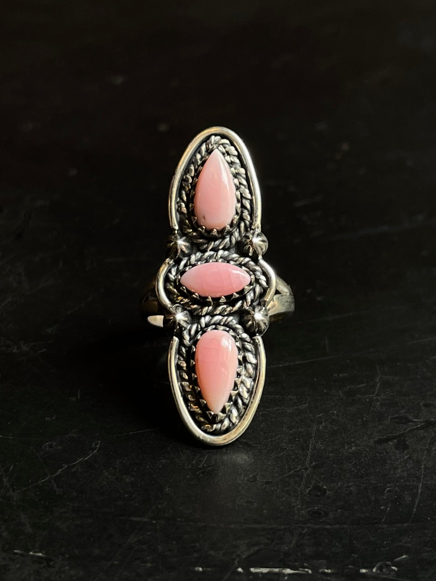 Pink Conch 3 Stone Ring Size 6.5 | 925 Sterling Silver E763