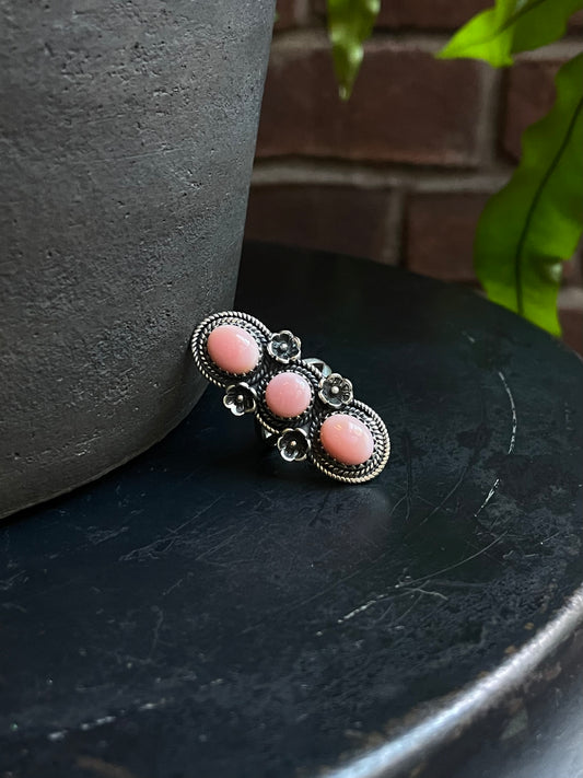 Pink Conch Floral Ring Size 6 | 925 Sterling Silver C570