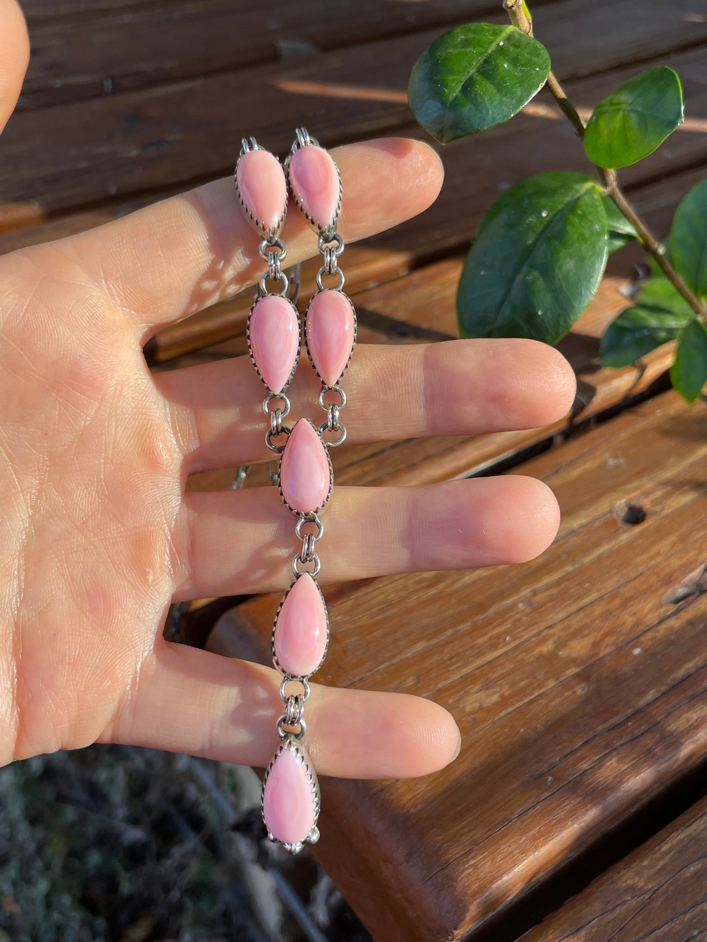 Pink Conch Drop Necklace | Sterling Silver 925 | Long Teardrop Statement | B897