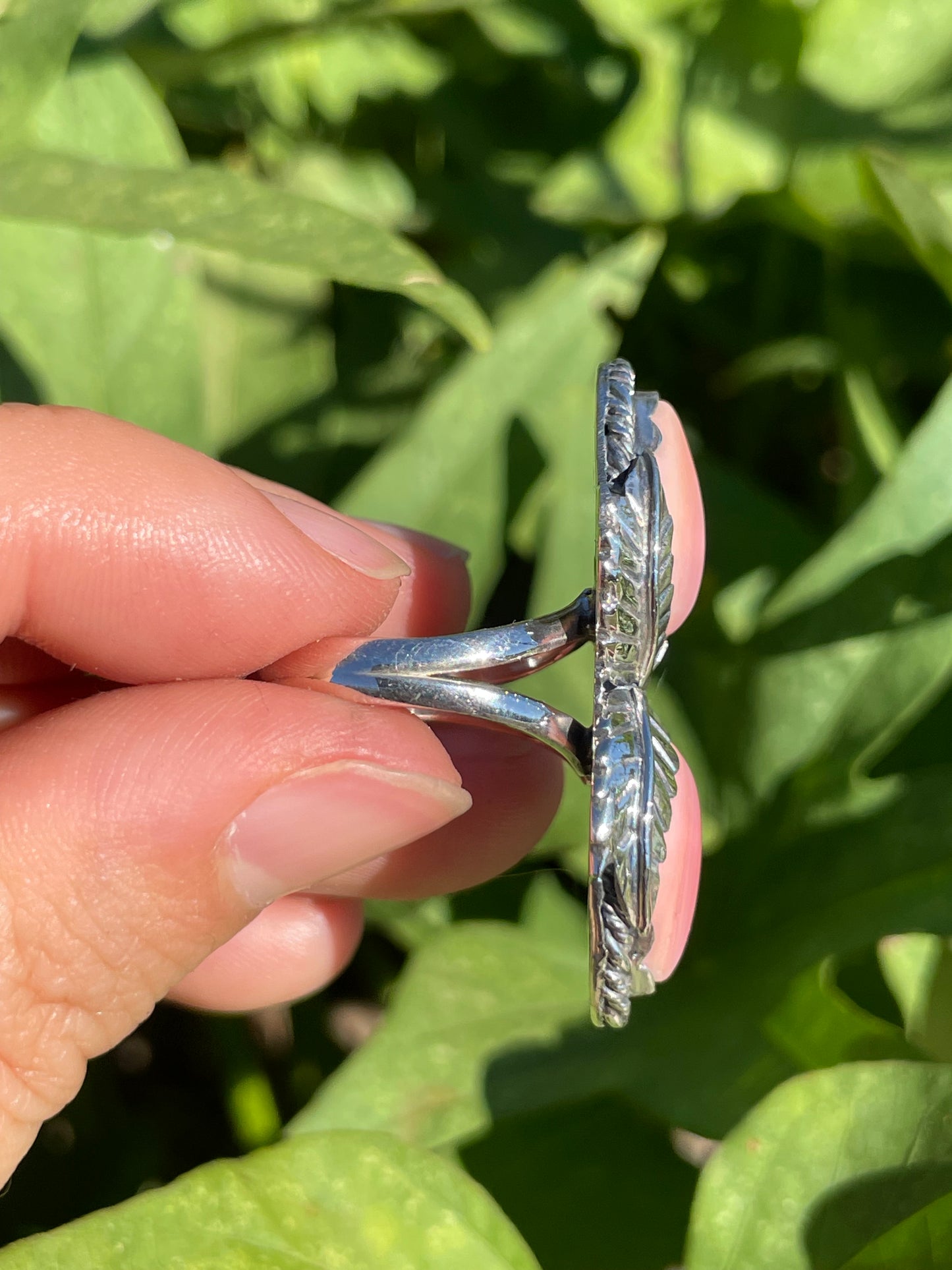 Pink Conch Leaf Design Ring | 925 Sterling Silver | Size 8.25 B339