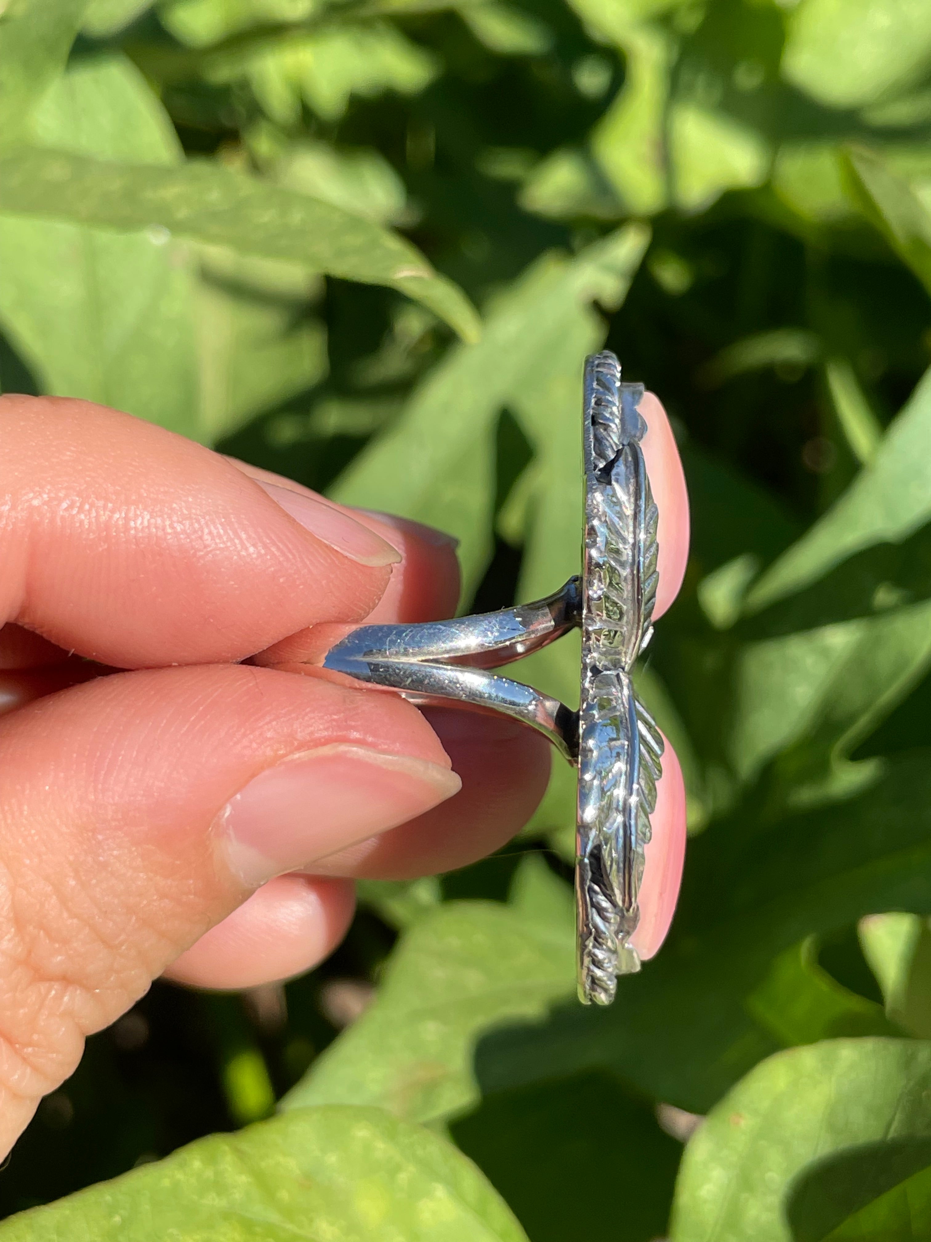 Pink Conch Leaf Design Ring | 925 Sterling Silver | Size 8.25 B339