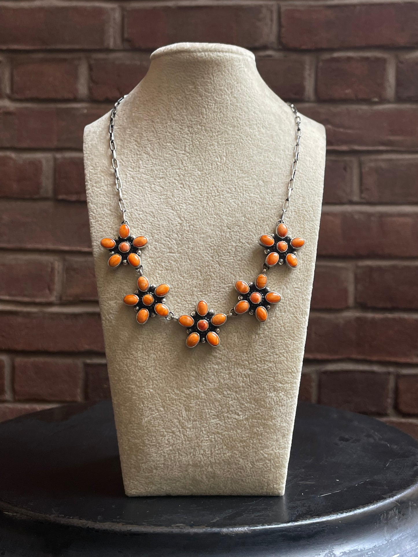 Orange Spiny Oyster Flower Cluster Necklace | 925 Sterling Silver E598