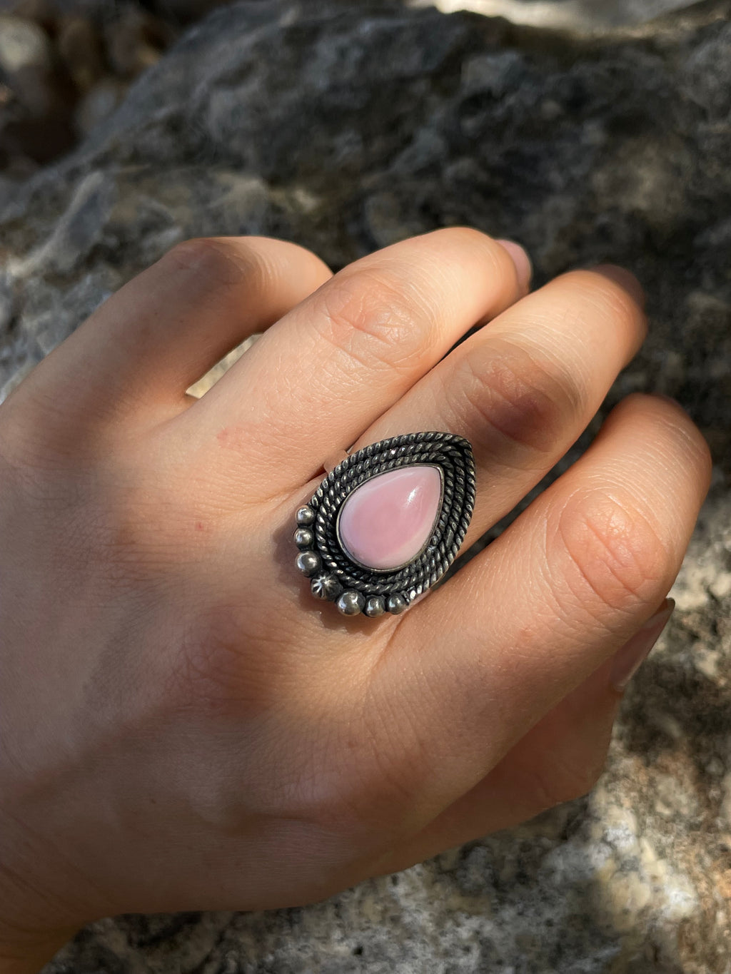 Pink Conch Teardrop Ring Size 8 | 925 Sterling Silver D270