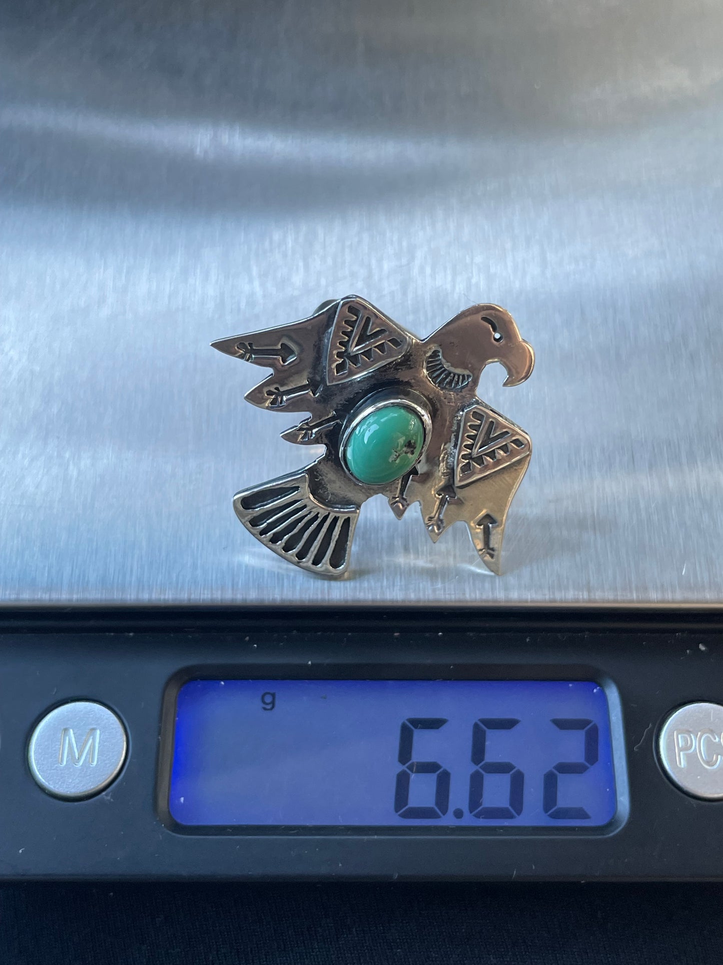 Kingman Turquoise Thunderbird Ring Size 6.5 | 925 Sterling Silver Southwest B998