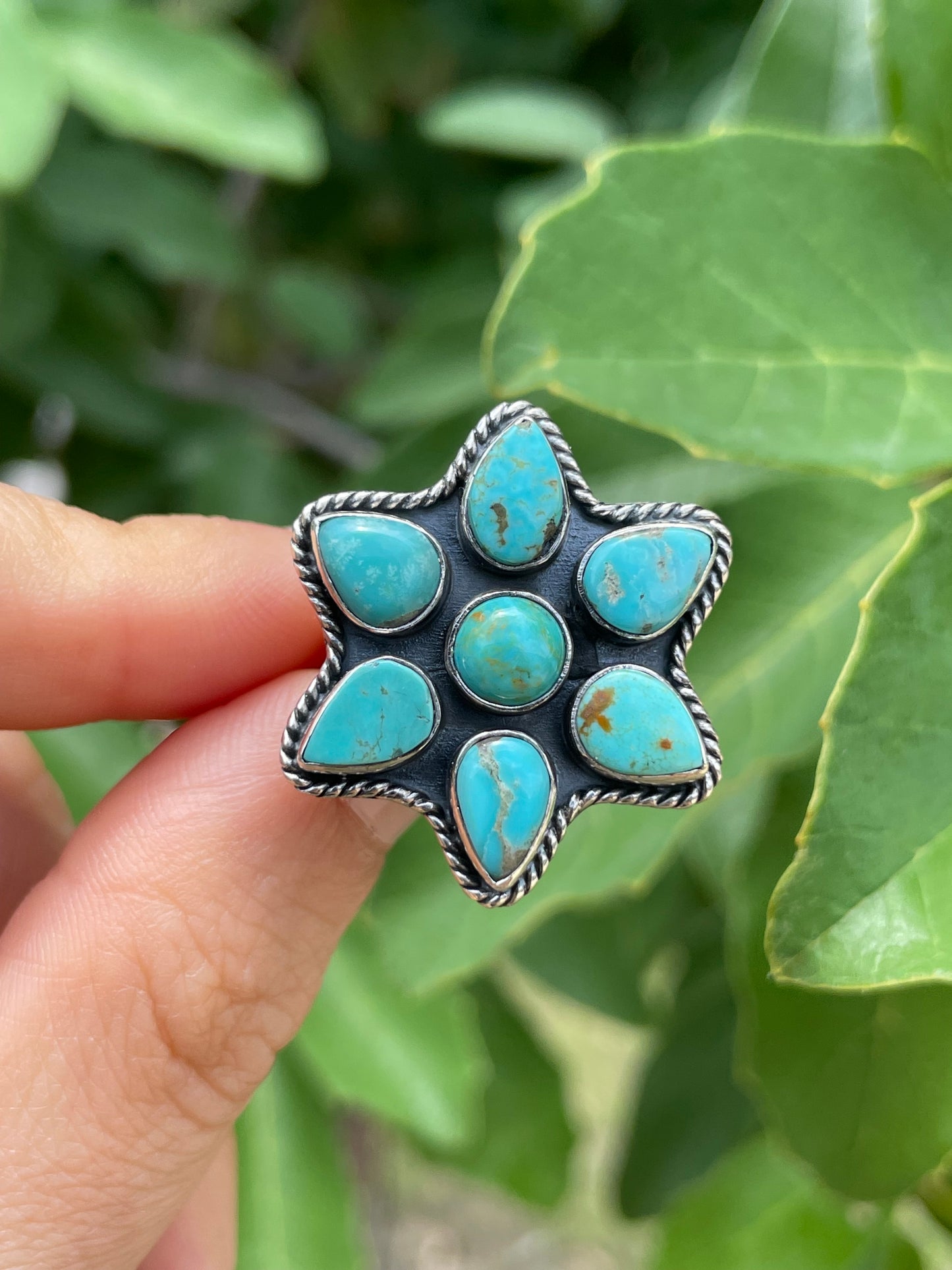 Kingman Turquoise Flower Ring Size 7 | 925 Sterling Silver D169