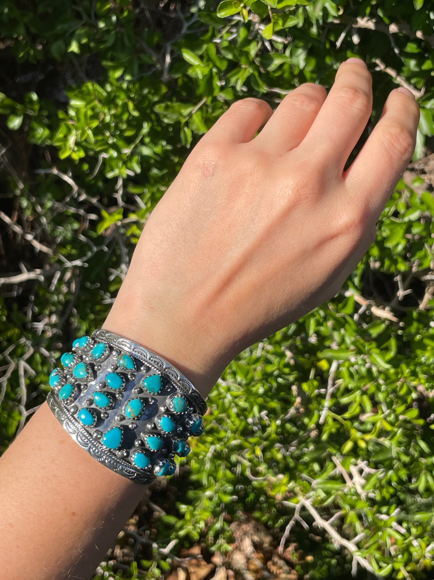 Turquoise Cluster Cuff Bracelet | Sterling Silver 925 B723