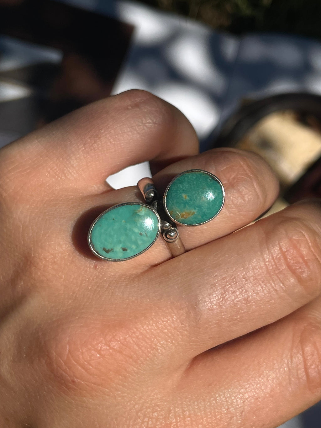 Turquoise Double Stone Ring | 925 Sterling Silver | Size 6 D361