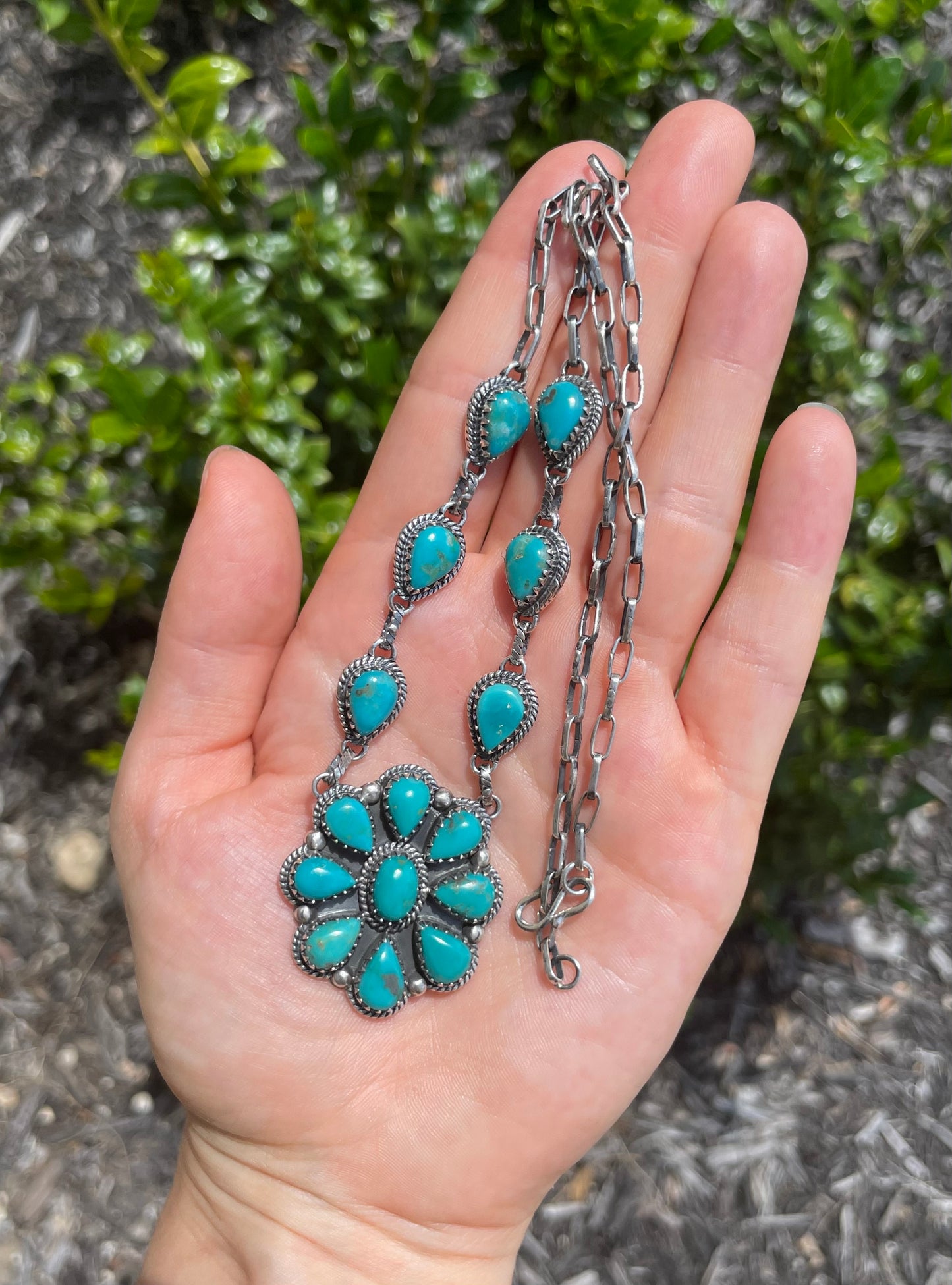 Turquoise Cluster Necklace | 925 Sterling Silver D159
