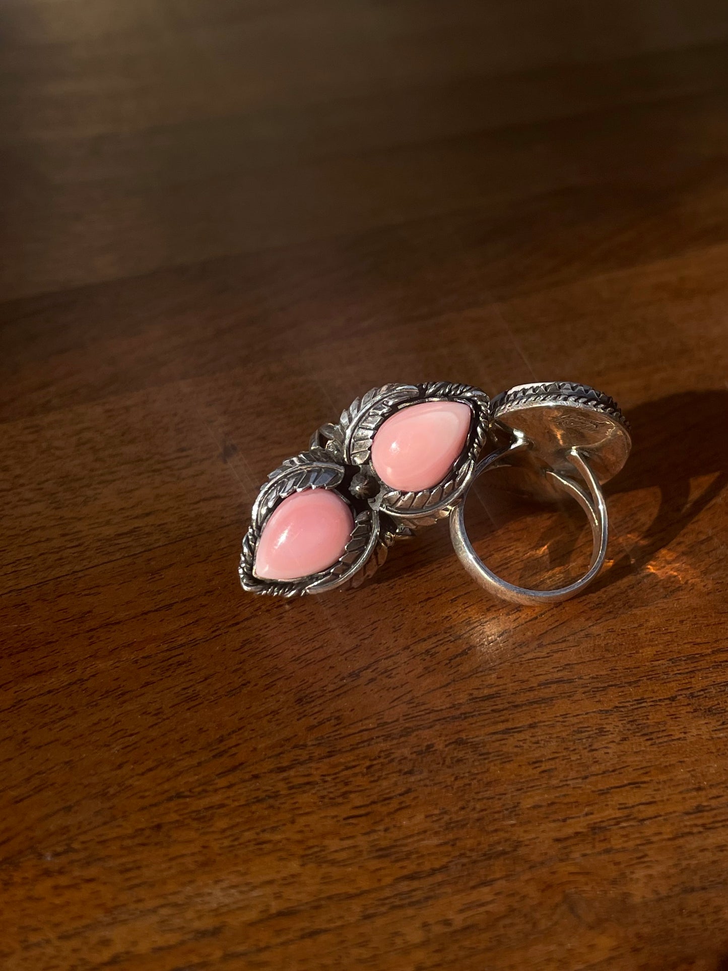 Pink Conch Double Stone Ring Size 7 | 925 Sterling Silver C892