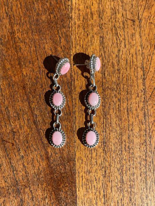 Pink Conch Drop Stud Earrings | 925 Sterling Silver C834