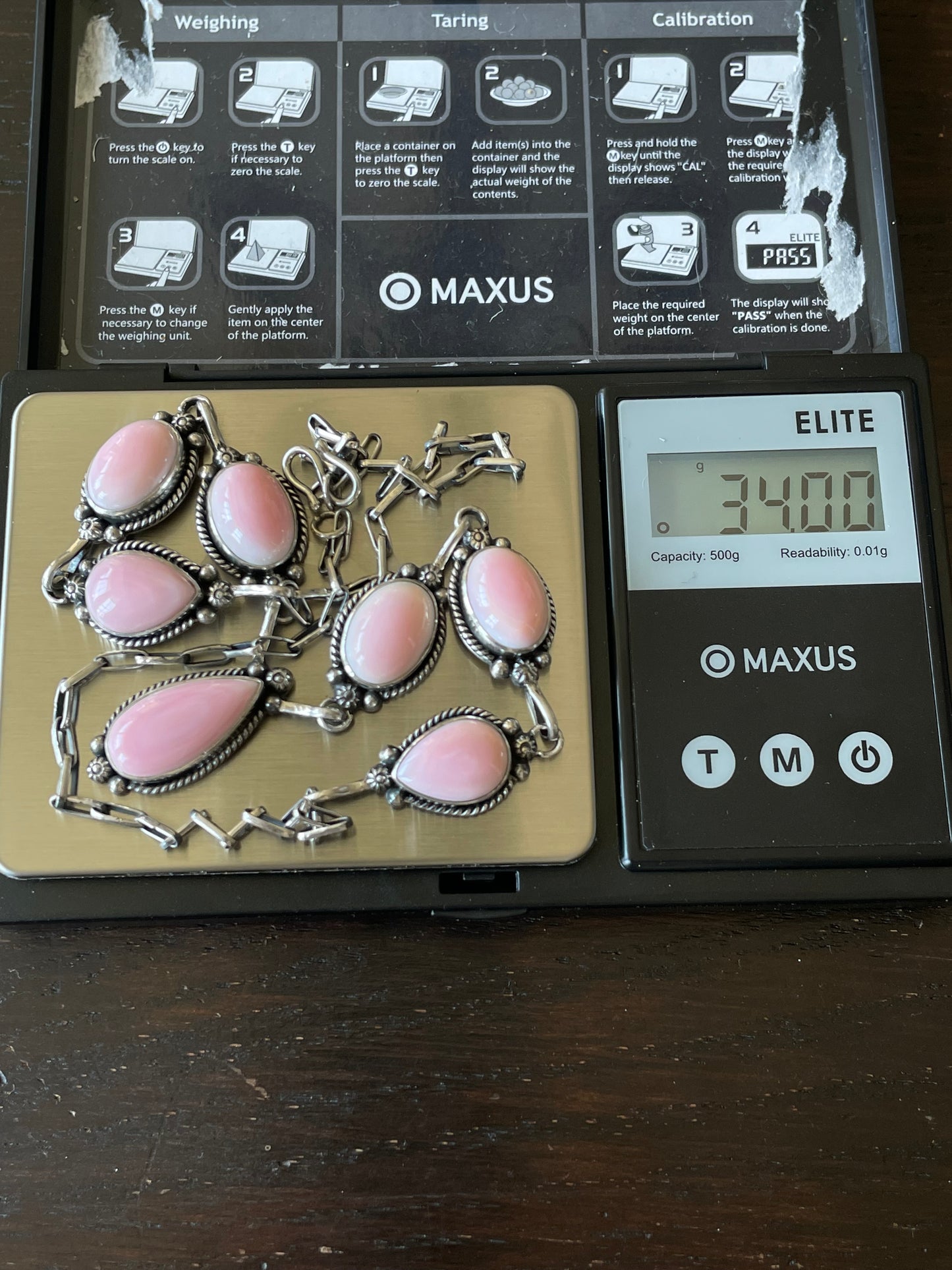 Pink Conch Teardrop Link Necklace | Sterling Silver E824