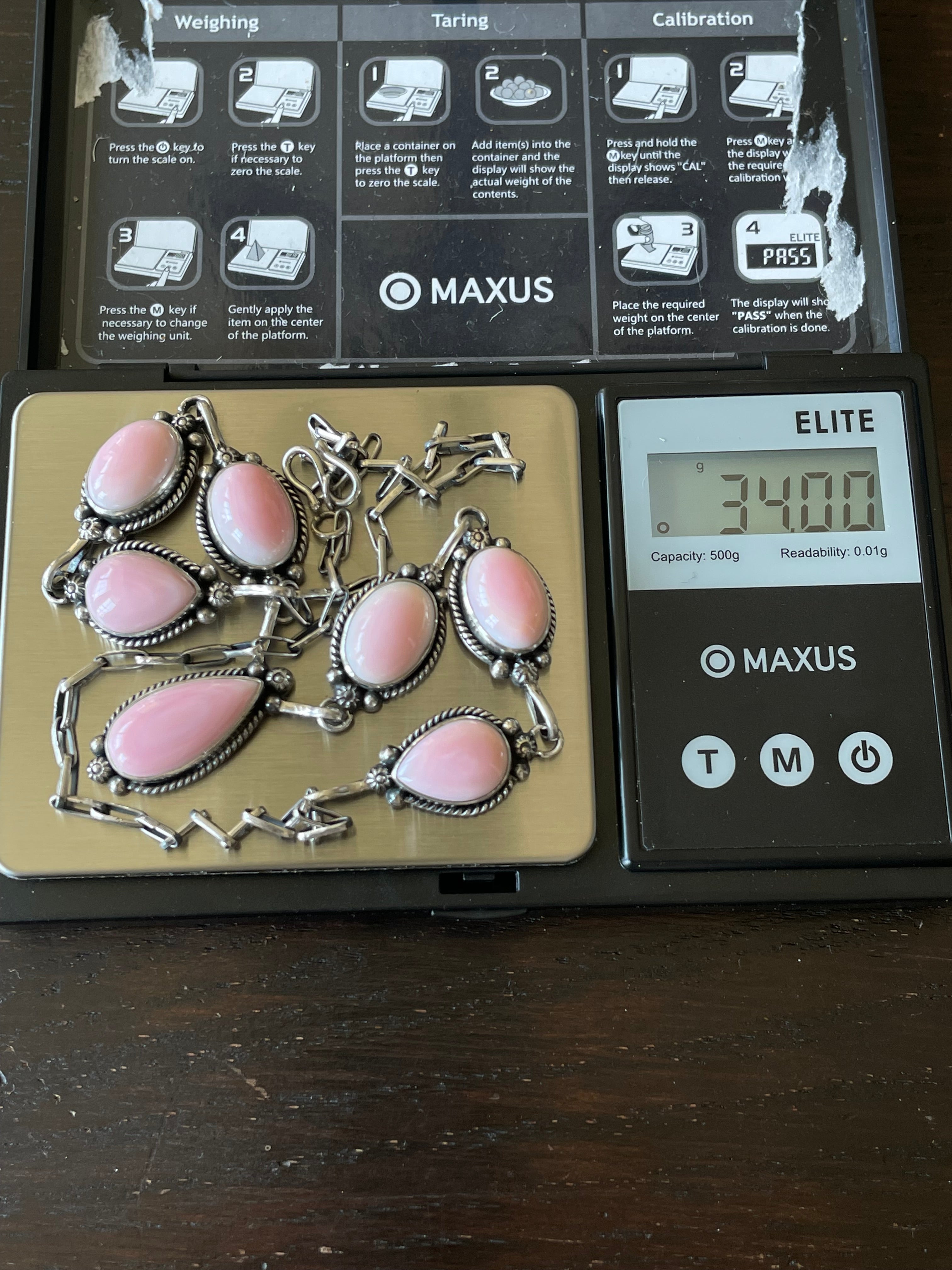 Pink Conch Teardrop Link Necklace | Sterling Silver E824
