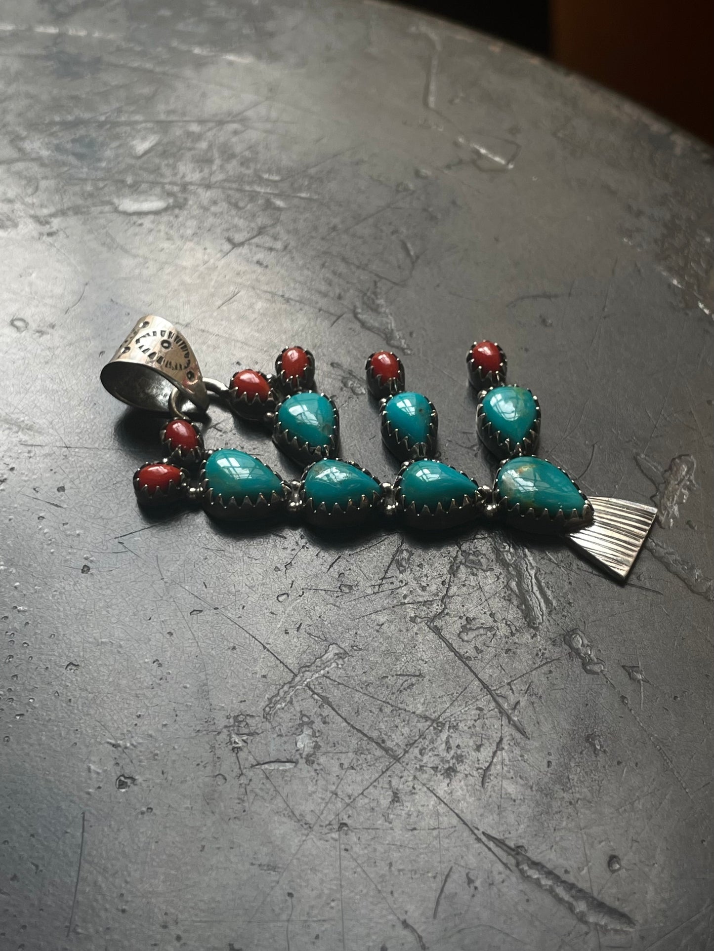 Turquoise Coral Cactus Pendant | Sterling Silver E705