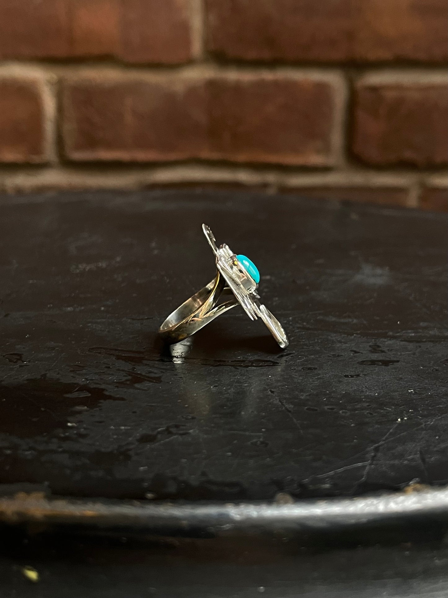 Kingman Turquoise Thunderbird Ring Size 8 | 925 Sterling Silver Southwest E119