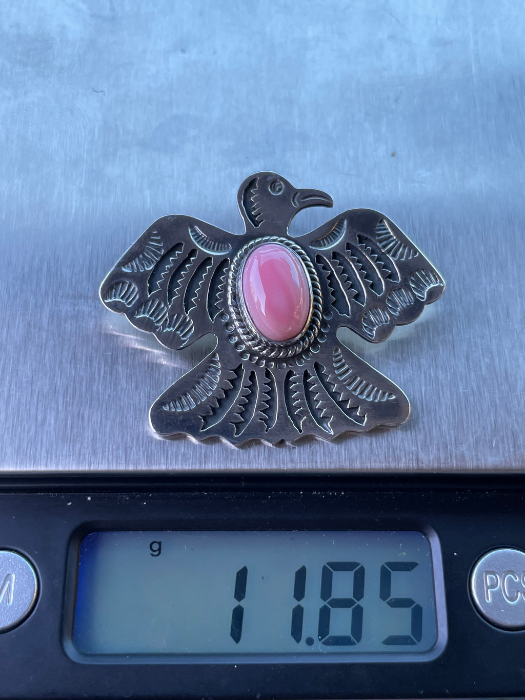 Pink Conch Thunderbird Pendant | Handcrafted Sterling Silver 925 B455